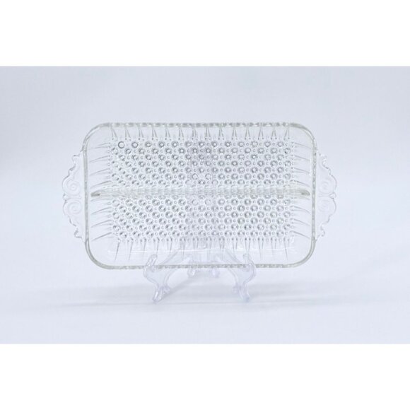 Vintage Anchor Hocking Clear Glass 2-Part Divided Relish Dish With Hobnail & Ray - Picture 6 of 6